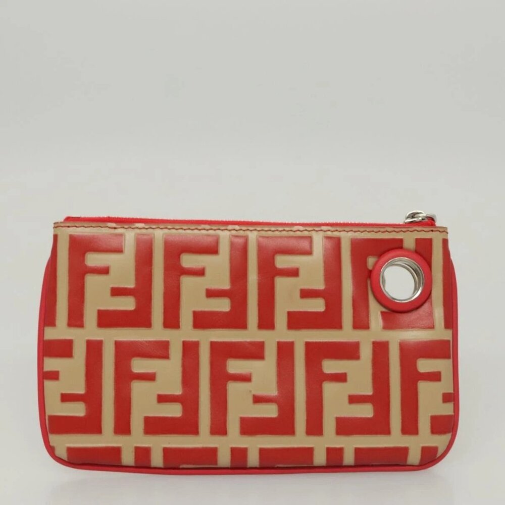 FENDI Zucca Canvas Triplet Pouch Black Brown Red Auth ac3770 - Picture 9 of 16